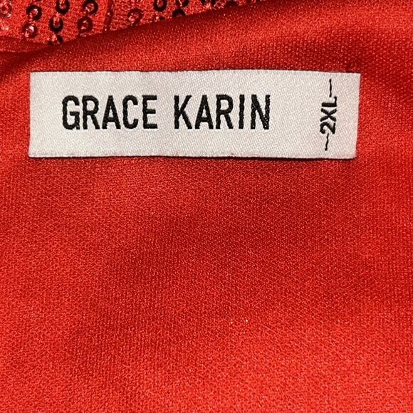 Grace Karin Sleeveless Vibrant Red Sequin Sheer Panel Dress Size 2XL - Picture 6 of 7